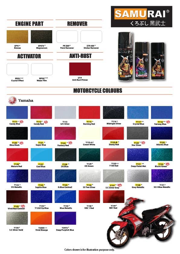 Colour Chart Samurai Paint Malaysia